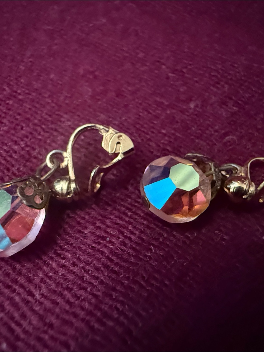 Crystal Aurora Borealis Drop Clip-On Earrings - Iridescent Pink